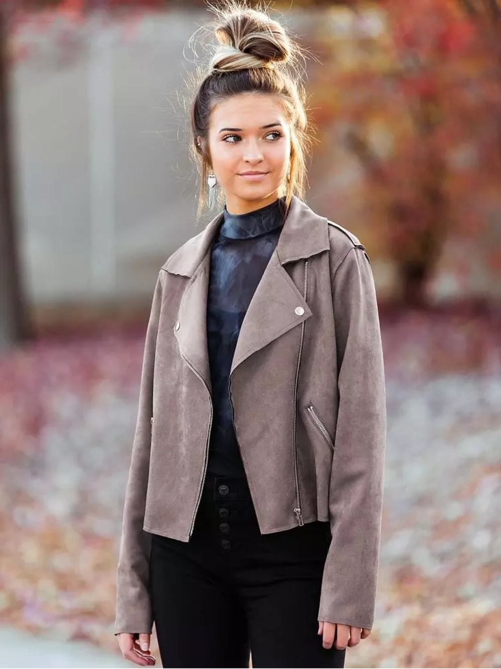 🍒BOGO50%🍒 🆕🤎HYFVE: MUSHROOM Suede Moto Lightweight Cropped Jacket MEDIUM
